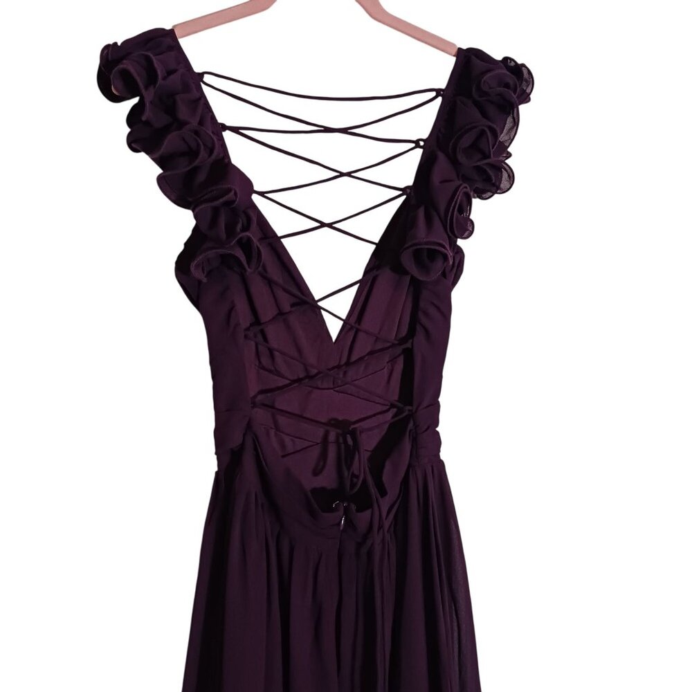 NEW Lulus Soiree Celebration Purple Ruffled Lace-Up Maxi Dress, Size XS - Picture 7 of 16